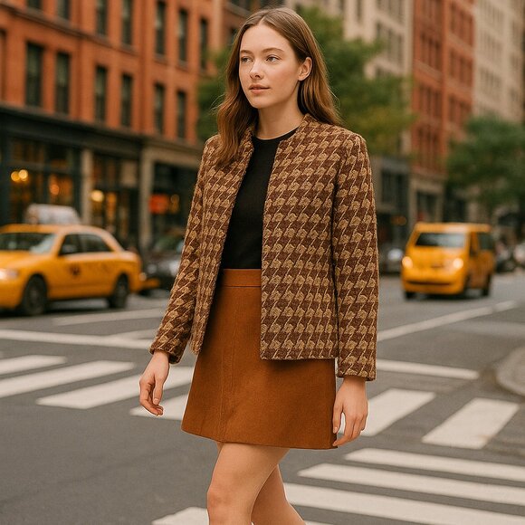 Vintage ORVIS Big Houndstooth Pattern Wool Nylon Blend Blazer Coat Jacket Sz 14 - Picture 1 of 6